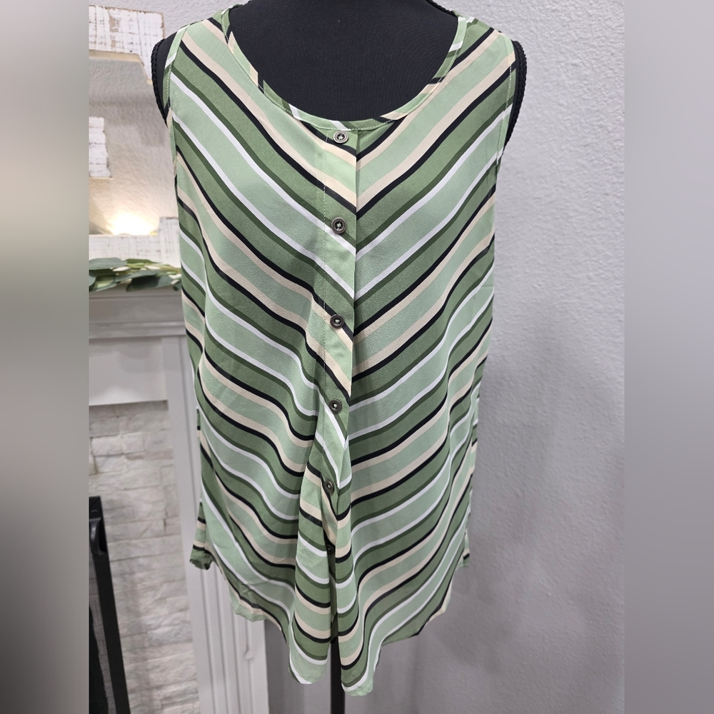 Green Striped Sleeveless Blouse